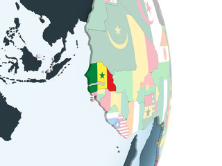 Senegal with flag on globe