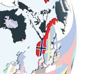 Norway with flag on globe