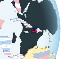 Haiti with flag on globe