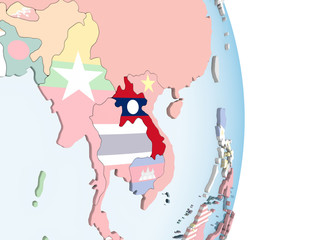 Laos with flag on globe