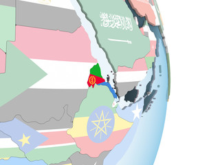 Eritrea with flag on globe