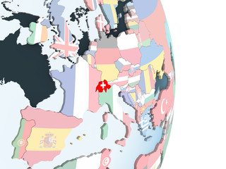 Switzerland with flag on globe