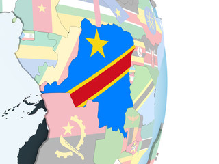 Democratic Republic of Congo with flag on globe