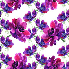 Fototapeta na wymiar Beautiful purple flower. The full name of the flower is Anemone. Seamless background.