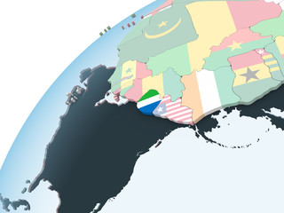 Sierra Leone with flag on globe