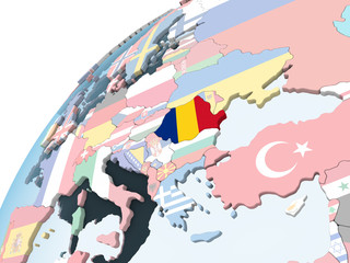Obraz premium Romania with flag on globe