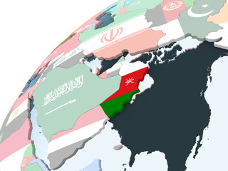 Oman with flag on globe