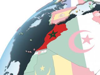 Morocco with flag on globe