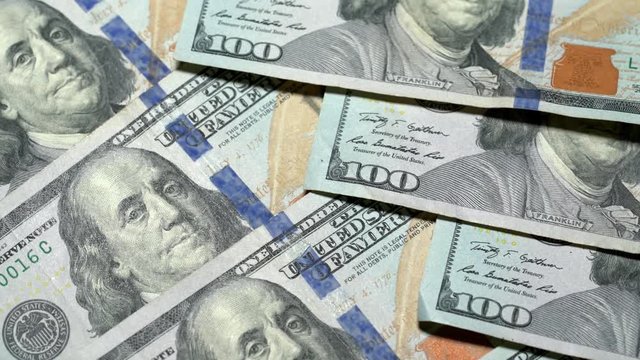 Money , US dollar bills slow motion 