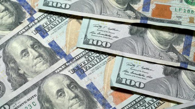 Money , US dollar bills slow motion 