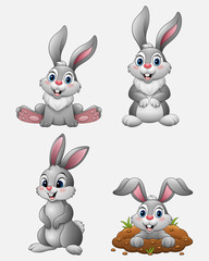 Naklejka premium Zestaw kolekcja zabawnych królików kreskówka