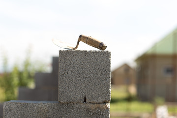 brick wall, close-up view of the construction workplace