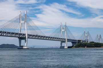 Fototapeta na wymiar Seto Ohashi Bridge(Cable-stayed bridge) in seto inland sea,shikoku,japan