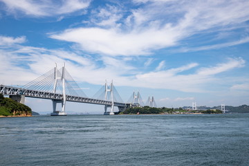Obraz premium Seto Ohashi Bridge(Cable-stayed bridge and suspension bridge) in seto inland sea,shikoku,japan