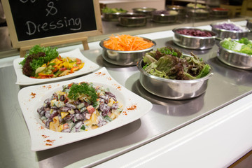 Salad bar with vegetables, healthy food.