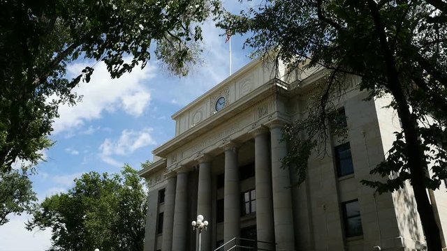 A generic county courthouse with vintage architecture