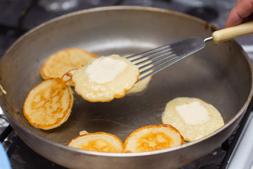 making pancakes for breakfast