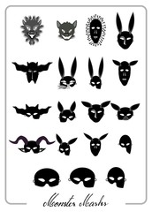 Holidays And Celebrations, Illustration Set of Ghost, Monsters and Evils Masks For Halloween Celebration Party.