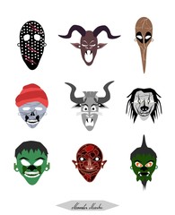 Holidays And Celebrations, Illustration Set of Demon, Monsters and Devil Masks For Halloween Celebration Party.