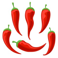Chili pepper. Spicy food symbols, vector red mexican peppers icons isolated on white background