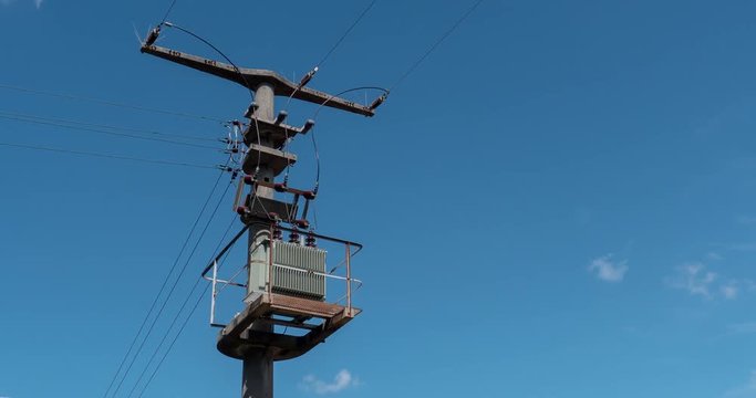 A high voltage mast with transformer and low voltage outlets in Germany (Time Lapse)