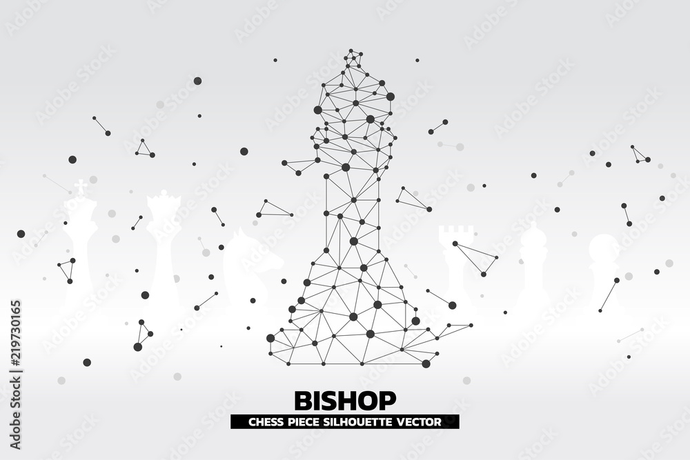 Poster low polygon dot connected line of bishop chess piece vector. icon for planning and strategy thinking