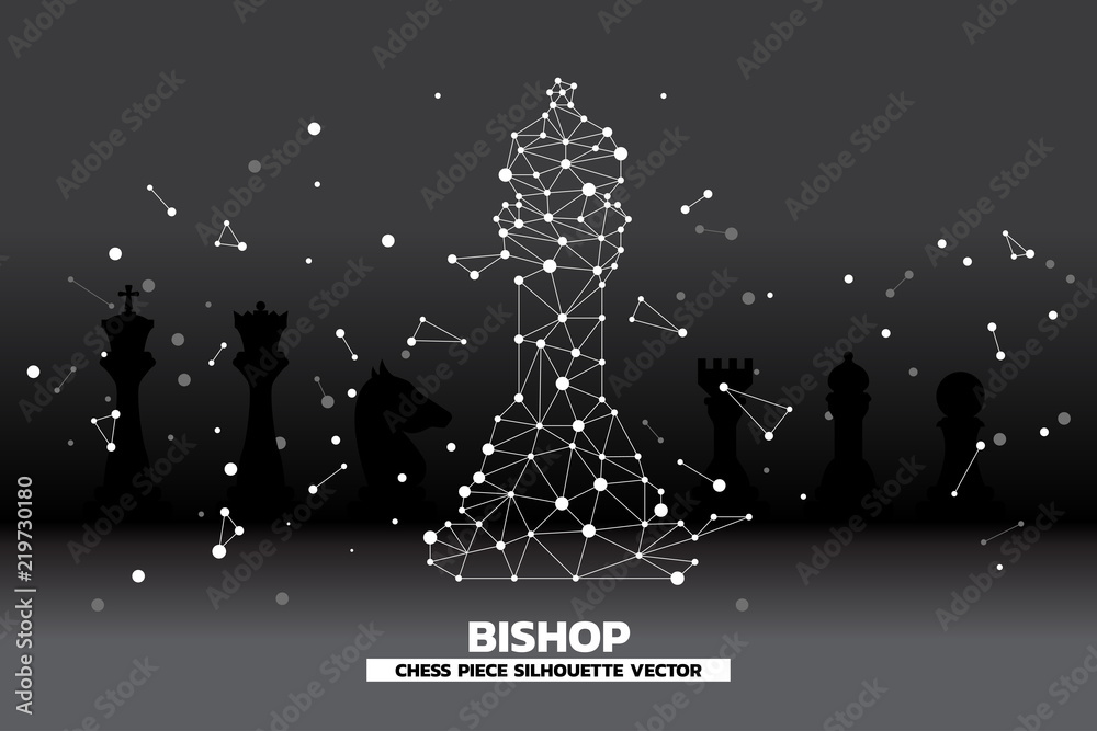 Poster low polygon dot connected line of bishop chess piece vector. icon for planning and strategy thinking