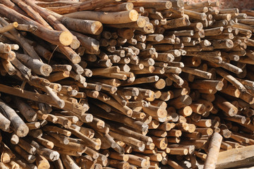 Piles of logs firewood, preparing for winter