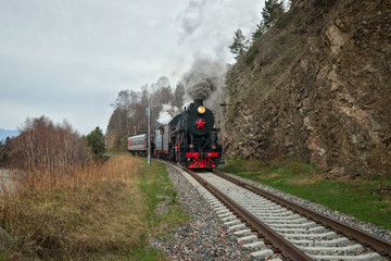 Fototapeta na wymiar Old steam locomotive on the Circum-Baikal RailwaySC