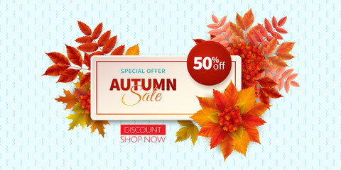 Bright banner for autumn sale - obrazy, fototapety, plakaty