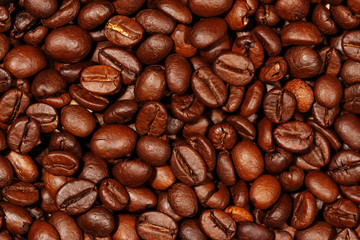 Close up of coffee beans texture background, selective focus