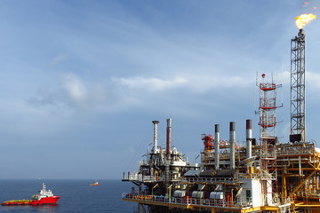 Offshore construction platform for production oil and gas, Oil and gas industry and hard...