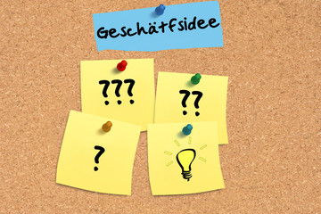 Eine Pinnwand und Notizen für eine Geschäftsidee