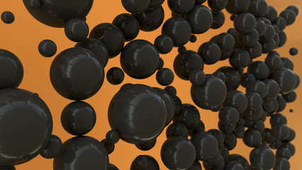 Black spheres of random size on orange background