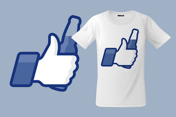Modern t-shirt design with Thumbs Up icon with beer bottle, use for sweatshirts and souvenirs, cases for mobile phones, vector illustration