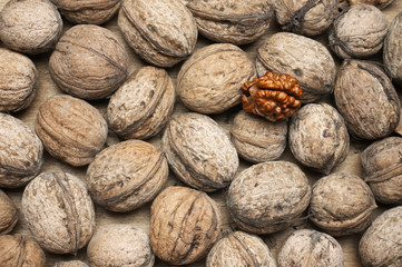 Walnuts heap close-up