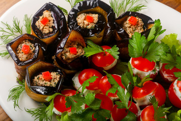Stuffed eggplant and tomato