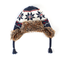 Hat with ear flaps isolated on white.