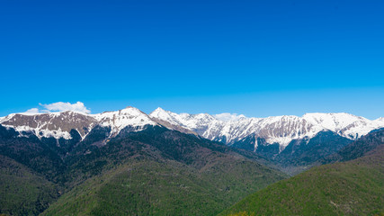 beautiful landscape with snow covered of Caucasus mountain peaks