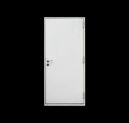 grey modern steel door isolated on black background.