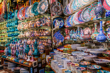 Turkish ceramics on sale at the Grand Bazaar in Istanbul, Turkey