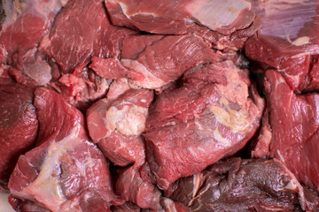 Sliced raw beef.