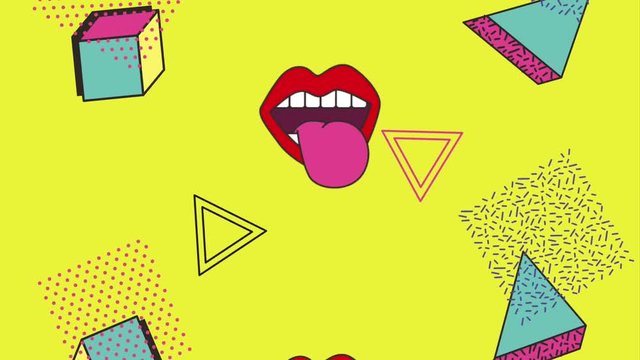 memphis female pop art mouth shapes geometric motion animation hd
