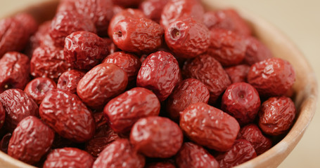 Dried red jujube in bowl