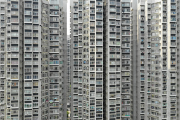 Fototapeta na wymiar Residential building facade in Hong Kong