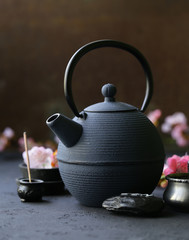 cast iron kettle for traditional oriental tea ceremony