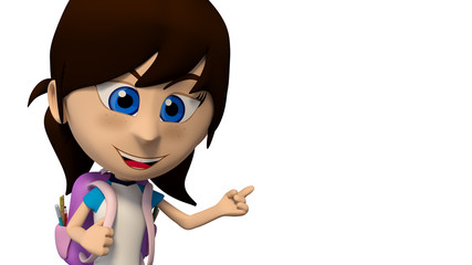 girl student with backpack Showing.3d cartoon illustration