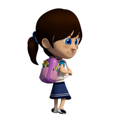 student girl with backpack walking. 3d cartoon illustration