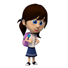 student girl with backpack. 3d cartoon illustration