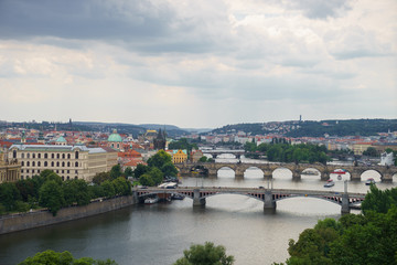 Fototapeta na wymiar landscape view to Charles bridge on Vltava river in Prague Czech republic